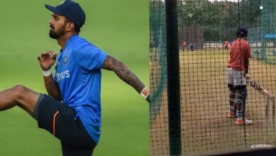 KL Rahul batting in the nets to Jhulan Goswami's bowling