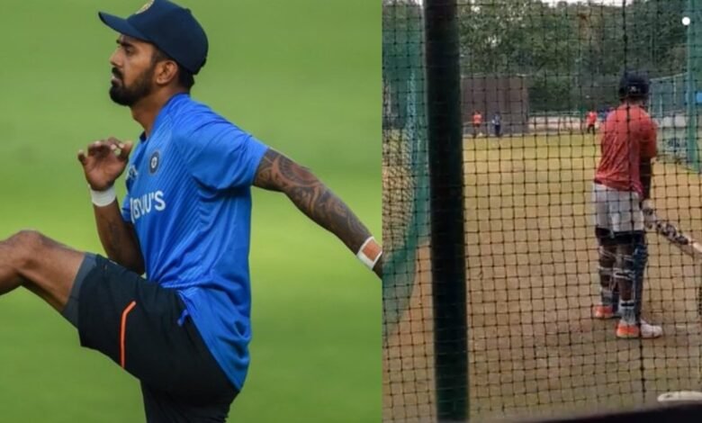 KL Rahul batting in the nets to Jhulan Goswami's bowling
