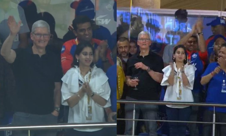 "Let's accept it IPL is bigger than NFL and NBA combined ", Twitter reacts as Apple CEO Tim Cook and Sonam Kapoor in the stands for the DC vs KKR game in Delhi in IPL 2023